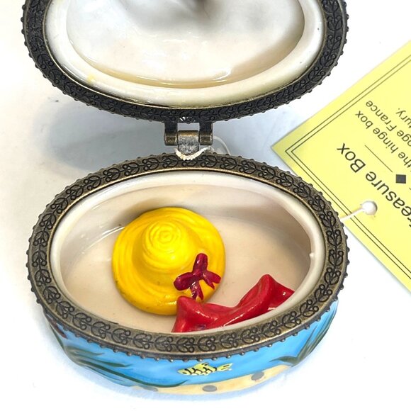 Tropical Pink Flamingo Hinged Ceramic Trinket Box Pool Beach Sunglasses Hat VTG - Picture 4 of 6